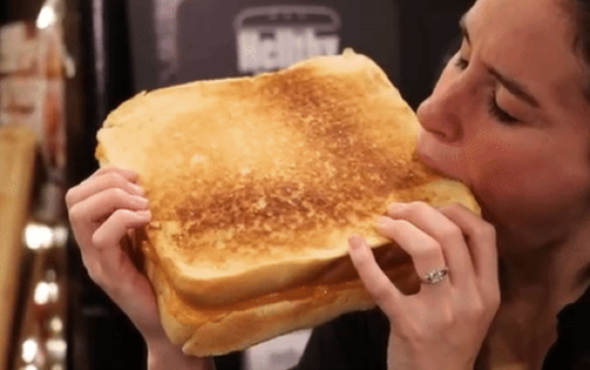 OK, so this is a giant grilled cheese sandwich, and we are overwhelmed