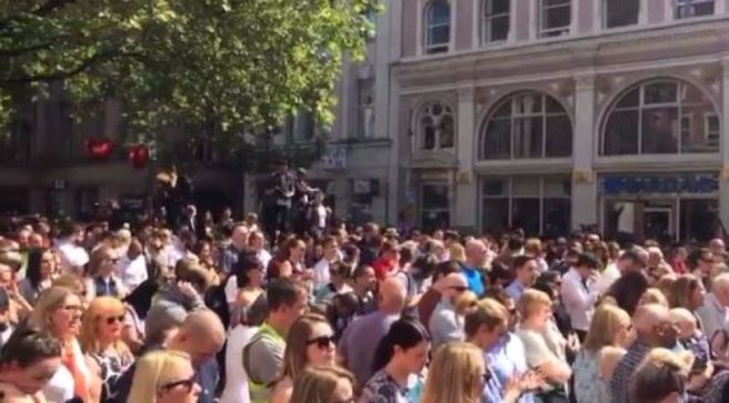 Don’t Look Back in Anger filled the streets of Manchester today