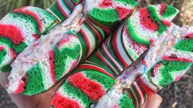 Christmas rainbow bagels are a thing, and they are FESTIVE AF