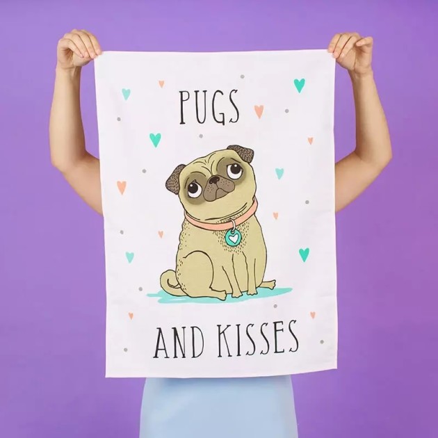 Pugs & Kisses Tea Towel