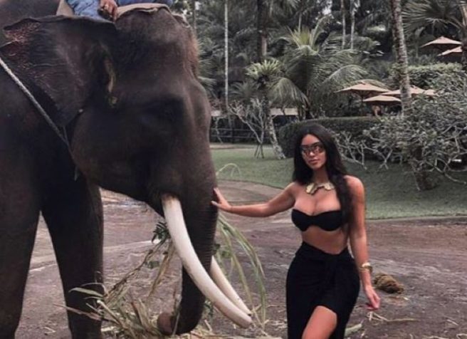 ‘Do you really care?’: Kim K slated for posing with elephants in Bali