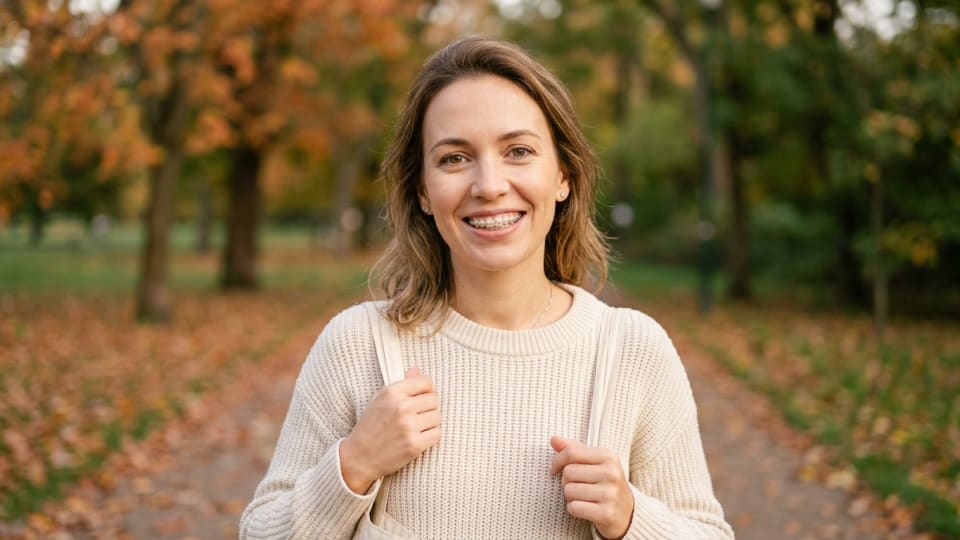 picture of lady in her early 30s wearing light braces