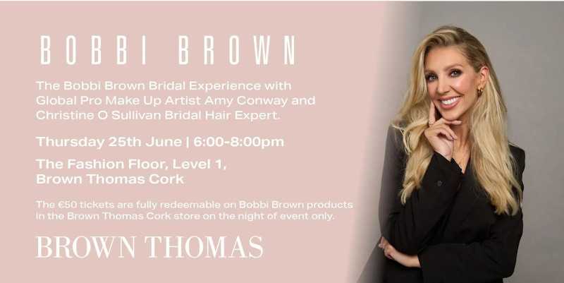 Amy Conway, Bobbi Brown Global Pro Make Up Artist, posing in a black blazer for a bridal beauty event at Brown Thomas Cork.